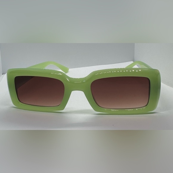 NWT Trendy Lime Green Rectangle Sunglasses | Retro 90s Chunky Frame UV400 Shades main image 12